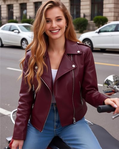 Ommiivex Women Leather Jacket Faux Cropped Coat Cute Short Zip Up for Casual Rock Concert Game Day Edgy Vintage Outfit