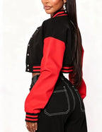 Xaspee Womens Cropped Varsity Jacket Color Block Baseball Jacket