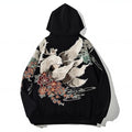 Men's Kitsune Embroidered Hoodie Japanese Streetwear Nine Tailed Fox