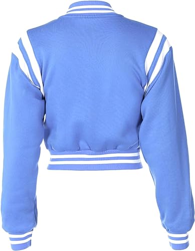 Women's Baseball Jacket Crop Coat Varsity Style Lightweight Sportswear School Uniform with Snap Button for Girls