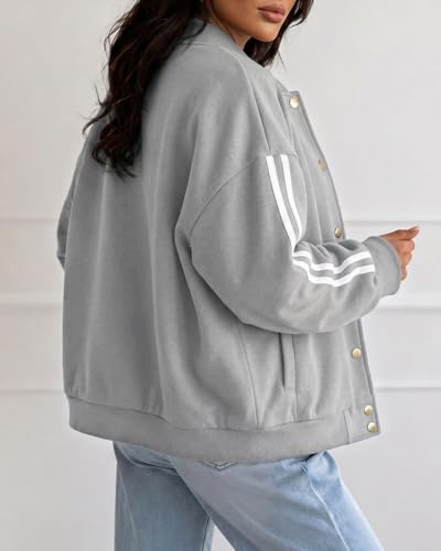 CHICME Women's Button Down Bomber Jackets Casual Long Sleeve Loose Jacket