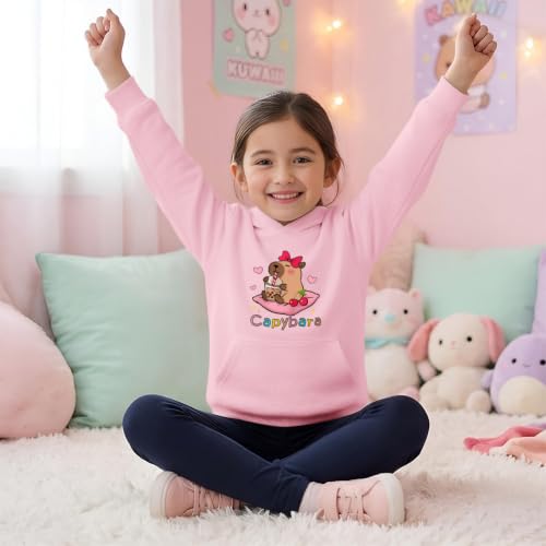 Girl'S Cute Capybara Hoodie Kawaii Cartoon Graphic Hoodies with Pockets Bow Cherry Anime Hooded Sweatshirt Pullover