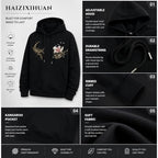 Men's Kitsune Embroidered Hoodie Japanese Streetwear Nine Tailed Fox
