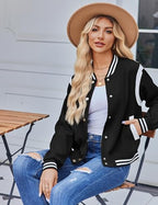 Zeagoo Bomber Jacket Women Varsity Casual Button Down Outfits with Pockets