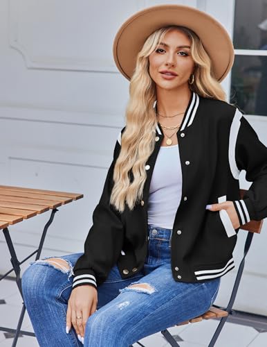 Zeagoo Bomber Jacket Women Varsity Casual Button Down Outfits with Pockets