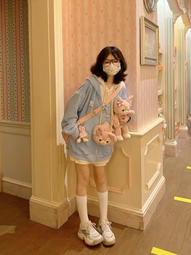 Kawaii Zip Up Hoodie Women Cartoon Embroidery Oversized Harajuku Hooded Top