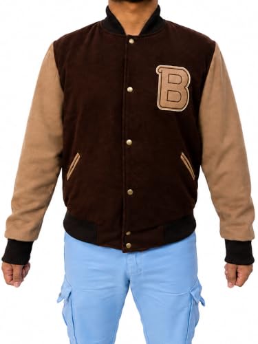 'B' Logo Varsity Jacket - Bomber Style - Brown color - Wool fabric