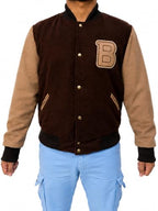 'B' Logo Varsity Jacket - Bomber Style - Brown color - Wool fabric