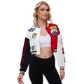 Womens Cropped Varsity Jacket Print Colorblock Bomber Jacket Casual Button Down Coat Lightweight Outwear with Pockets