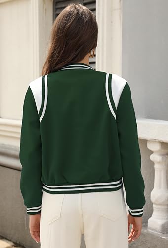 Fooullaide Womens Croped Bomber Long Sleeve Button Down Varsity Jacket