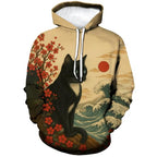 LAOLIUSN Novelty Long Sleeve Hoodie Funny Fashion Cat Print Sweatshirts