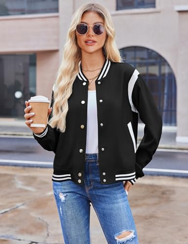 Zeagoo Bomber Jacket Women Varsity Casual Button Down Outfits with Pockets