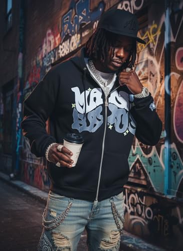Unisex Y2K Graphic Zip Up Hoodie, Streetwear Sweatshirt for Women and Men