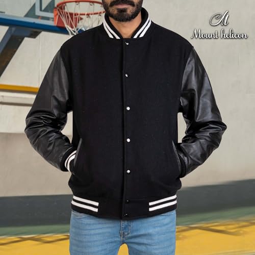 Mount Helicon Two-Tone Leather Baseball Varsity Jacket for Men - Premium Quality and Unique Design