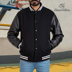 Mount Helicon Two-Tone Leather Baseball Varsity Jacket for Men - Premium Quality and Unique Design