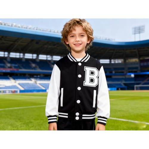 BAICAIYU Kids Baseball Jackets Boys and Girls Varsity Coat Buttons Cardigan Letter Sport Letterman School Jacket