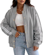CHICME Women's Button Down Bomber Jackets Casual Long Sleeve Loose Jacket
