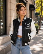 LOVE ME NOW Women’s Varsity Jacket | Long-Sleeve PU Vegan Leather