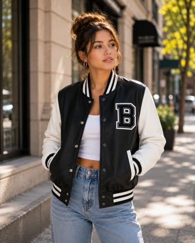 LOVE ME NOW Women’s Varsity Jacket | Long-Sleeve PU Vegan Leather