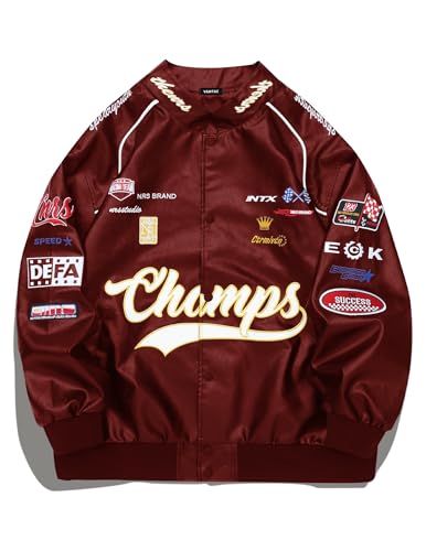 Vamtac Faux Leather Motocross Jackets Oversized Vintage Racing Varsity Bomber Coat Men Trendy Streetwear