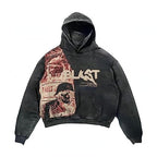 Obenie Retro Y2K Hoodie Gothic Casual Alphabet Blast Print Pattern Skull Fashion Hoodie Men Harajuku Men Clothing