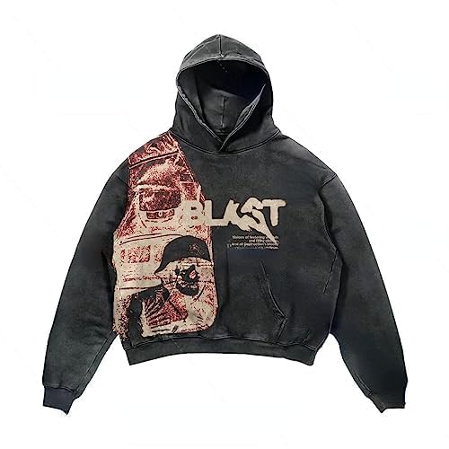 Obenie Retro Y2K Hoodie Gothic Casual Alphabet Blast Print Pattern Skull Fashion Hoodie Men Harajuku Men Clothing