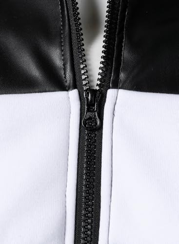 FANARCHER Mens Lightweight Bomber Jacket Casual Zipper Coat Color Block with Faux Leather Varsity Jacket