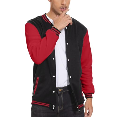 ACEFAST INC Men's Varsity Baseball Jacket Casual Letterman Bomber Jacket Windbreaker Lightweight Jacket