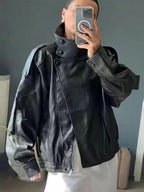 Molilove Women's Leather Jacket Casual Fall Zip Up Jacket Racer Varsity Jackets Biker Motor Coat Outwear