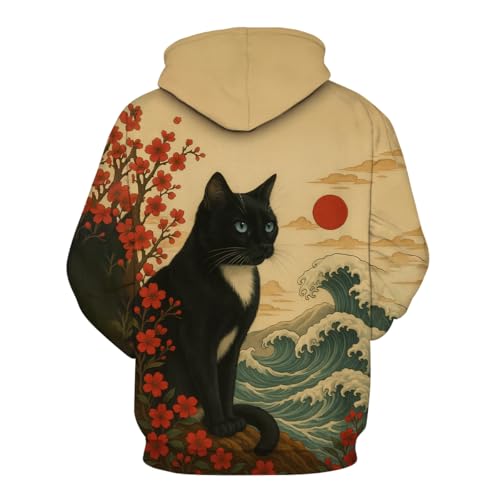 LAOLIUSN Novelty Long Sleeve Hoodie Funny Fashion Cat Print Sweatshirts