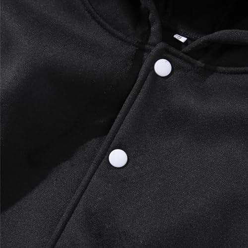 Kids Baseball Jackets Boys and Girls Fit Varsity Jacket Hooded Button Casual Lightweight Plain Cardigan School Coat