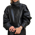 Molilove Women's Leather Jacket Casual Fall Zip Up Jacket Racer Varsity Jackets Biker Motor Coat Outwear