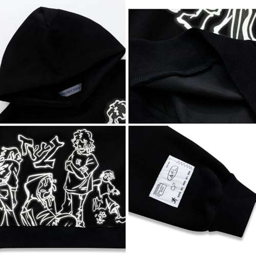 Aelfric Eden Mens Graphic Oversized Hoodie Cartoon Character Print Streetwear Casual hoodies y2k Hooded Sweatshirt