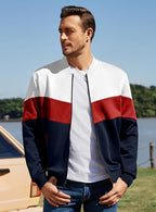 Men's Lightweight Varsity Jacket Color Block Stand Collar Coat