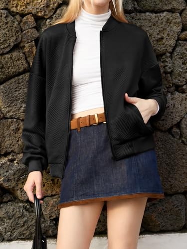 Tankaneo Womens Bomber Jacket Casual Lightweight Zip Up Jacket with Pockets