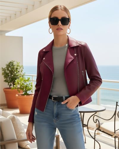 Ommiivex Women Leather Jacket Faux Cropped Coat Cute Short Zip Up for Casual Rock Concert Game Day Edgy Vintage Outfit