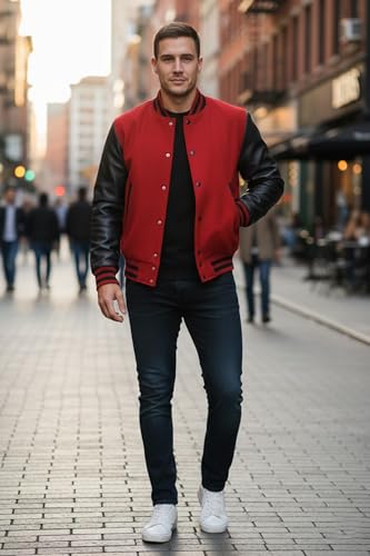 Men Varsity Jacket College Baseball Letterman Wool Jacket Leather Sleeves