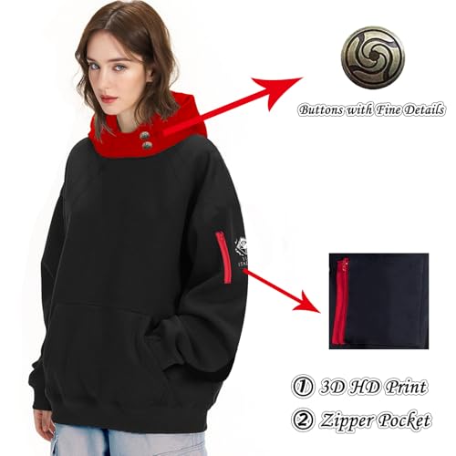 Unisex Anime Hoodie Cosplay Costume Men Black 3D Novelty Hooded Sweatshirt Pullover Jacket Outerwear Coat for Women (M-Black-2)