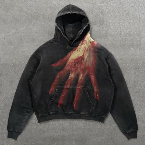 Obenie Halloween Y2K Hoodie Gothic Casual palm/spider Blast Print Pattern Skull Fashion Hoodie Men Harajuku Men Clothing
