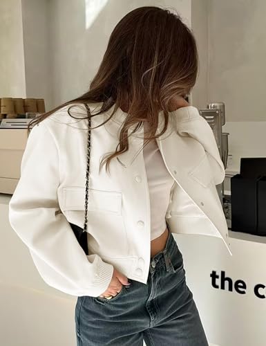 Megfie Womens Cropped Bomber Jacket Button Down Varsity Jackets Shackets