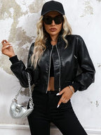 LY VAREY LIN Womens Faux Leather Varsity Jacket Biker Baseball Streetwear Casual Coat