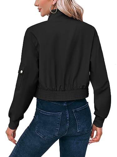 Fisoew Women's Cropped Bomber Jackets Lightweight Zip Up Short Coats