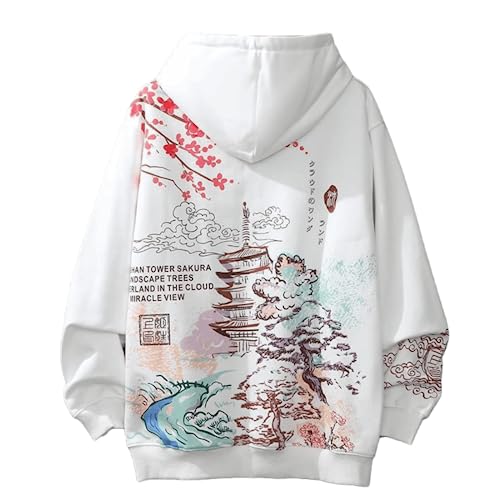 Women Men Aesthetic Japanese Sakura Hoodie, Y2K Anime Harajuku Cloth Korean Hooded Long Sleeve Sweatshirt for Winter Fall