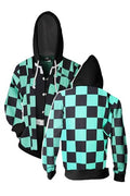 Adult Tanjirou Costume Anime Hoodies Zipper Jacket Kimetsu Cosplay Sweatshirt Halloween Outfits