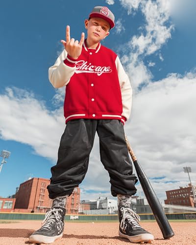 PureChapter Boys Baseball Jacket Kids Varsity Jacket Classic Embroidered Cardigan Sweatshirt Winter Coat Bomber Jacket