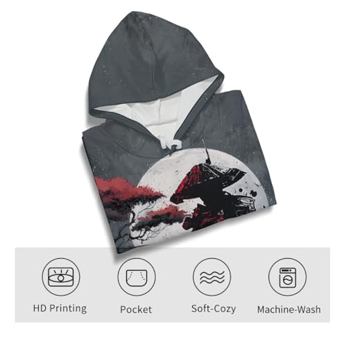 Japanese Warrior Graphic Hoodie for Men Novelty Print Pullover Sweatshirts Long Sleeve