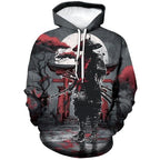 Japanese Warrior Graphic Hoodie for Men Novelty Print Pullover Sweatshirts Long Sleeve