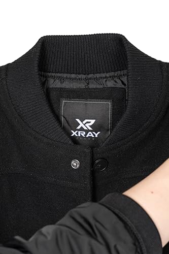 X RAY Boys Outerwear Coat with Faux Leather (S - XL), Wool Varsity Bomber Jacket for Kids W/Grainy PU Sleeves for Boys