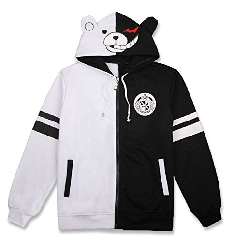 GK-O Black White Bear Hoodie Anime Cosplay Zip Up Jacket Unisex