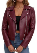 Ommiivex Women Leather Jacket Faux Cropped Coat Cute Short Zip Up for Casual Rock Concert Game Day Edgy Vintage Outfit